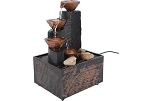 USB Tabletop Water Fountain Mini Waterfall with LED Light Pebbles for Home Office Desk Decor