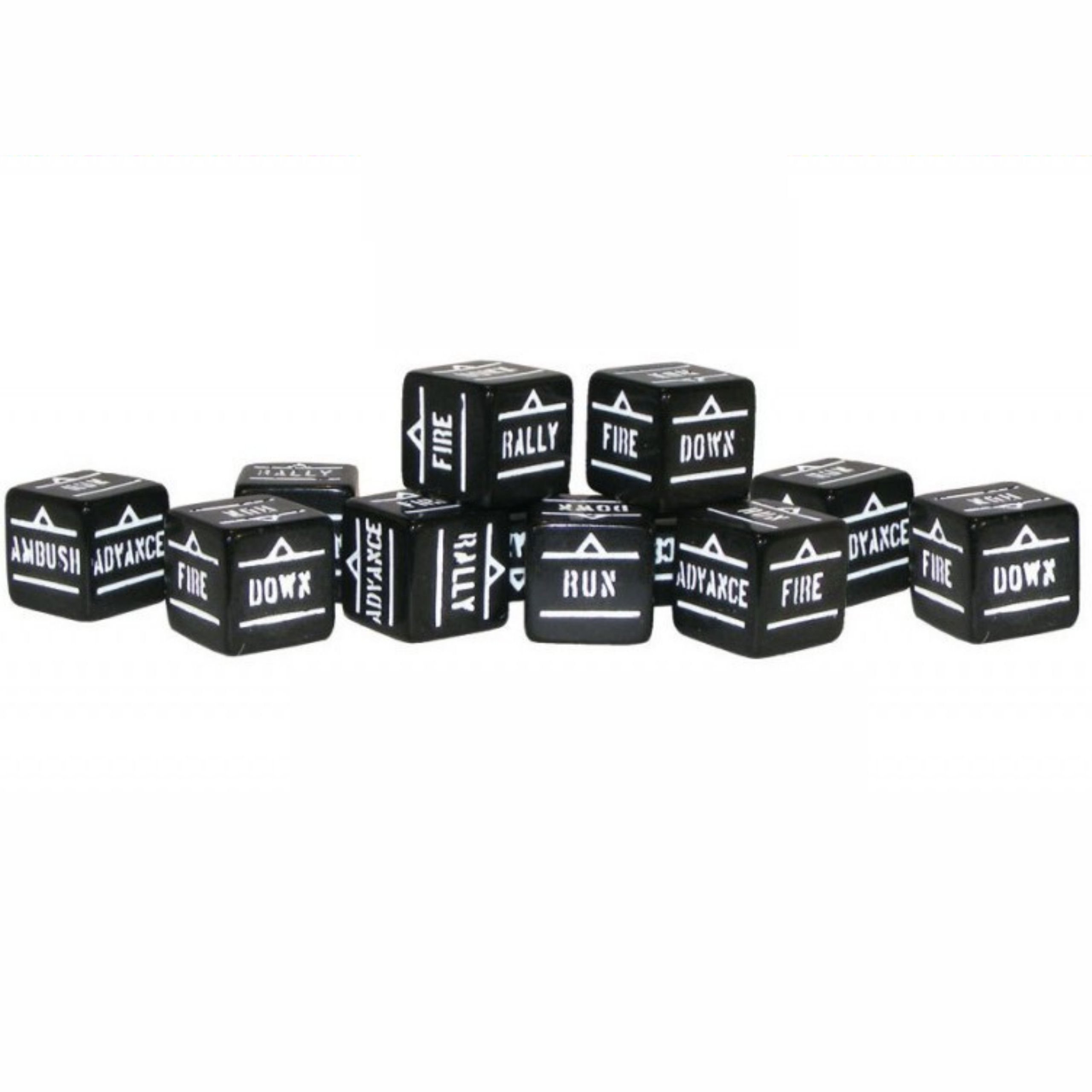 Black Pack Of 12 Bolt Action Orders Dice