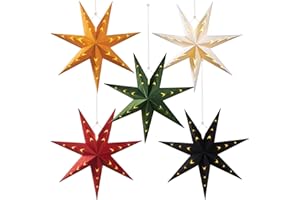 EASY JOY 5-Piece 7-Pointed Paper Star Decoration With Light - 12 Inch 3D Paper Star Lantern for Christmas, Home, Party, Wedding, Birthday