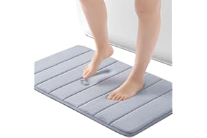 ROSMARUS Memory Foam Bath Mat 17” x 24”, Water Absorbent Shower Mat, Thick Bath Rugs for Bathroom Non Slip with PVC Backing, Ultra Soft Bathroom Rugs for Bathroom Floor & Tub, Grey