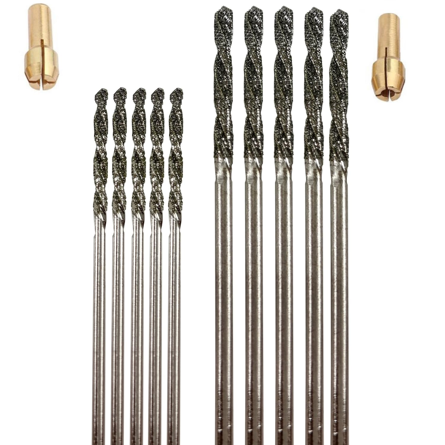 Diamond Drill Bit 1,5mm 2mm Set 10 Pcs Jewelry Beach Sea Glass Shells Gemstones 10 Pieces 1.5 and 2 mm 5 ea. Twist Bits Kit Pack by Drilax