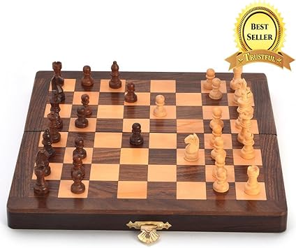 TRUSTFUL Wooden Handicraft Designer Chess Board (20x4x10cm, Multicolour)