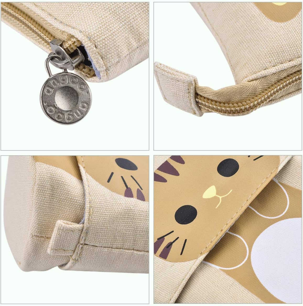 iSuperb Stand Pencil Case Transformer Canvas Pen Bag Holder Pouch Funny Cute Make Up Bag 19x12.5x7.5cm (Khaki) - Image 4