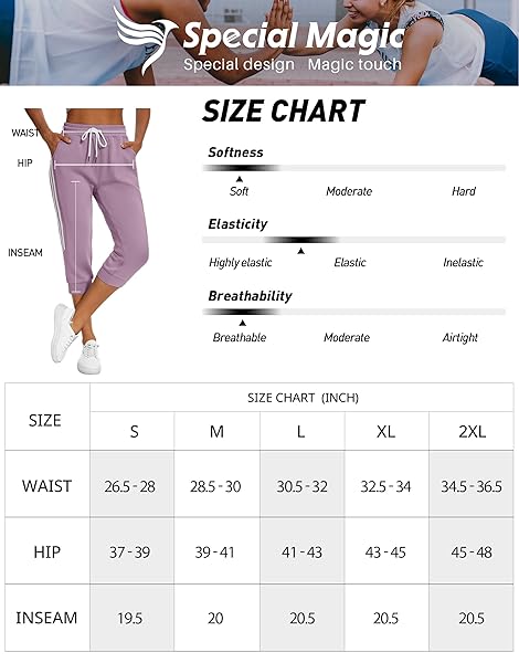SPECIALMAGIC WOMEN’S CAPRI PANTS AIR LAYER ELASTIC WAIST CAPRI JOGGERS CAUSAL CROPPRD PANTS SOFT GRAYISH PURPLE AIR LARGE