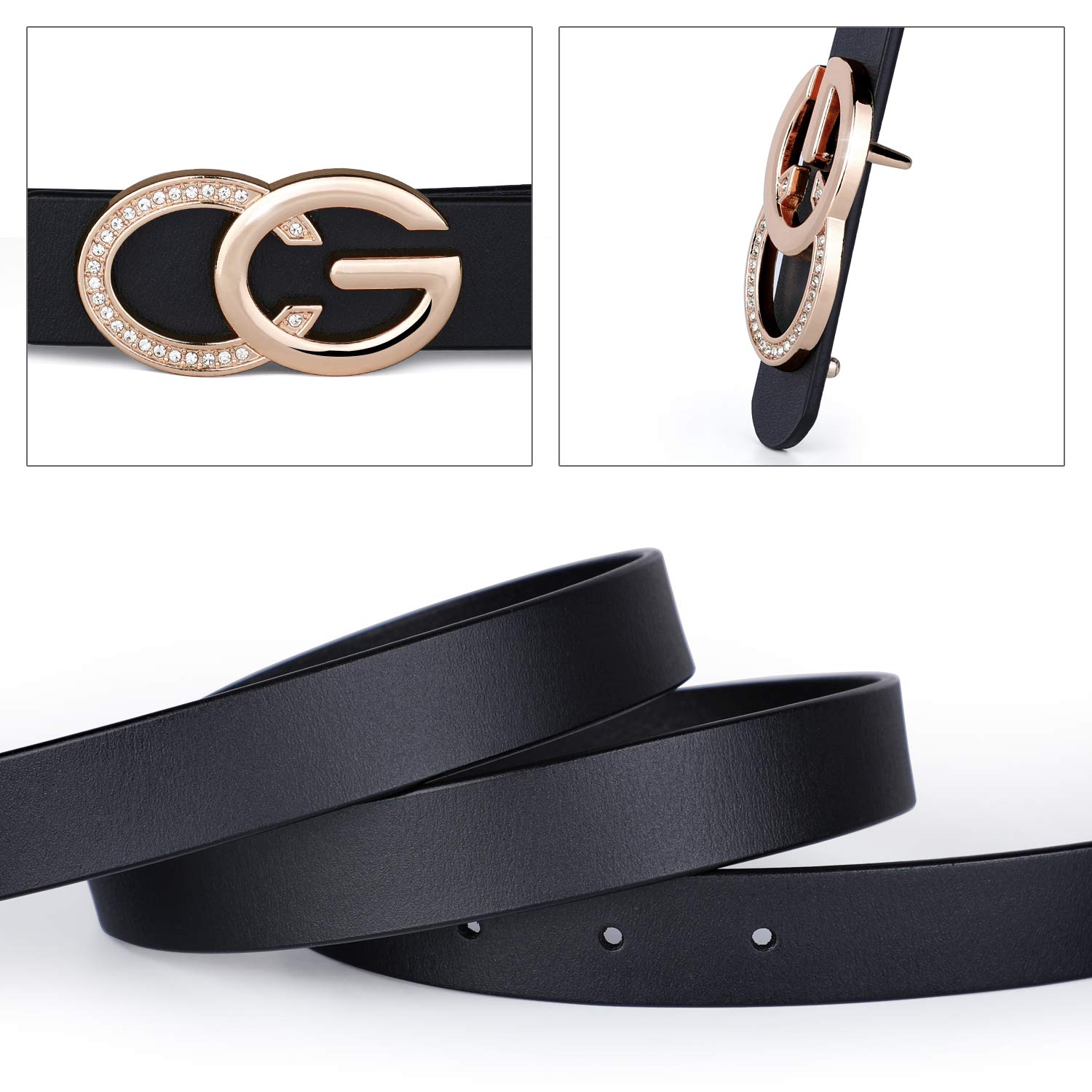 Women Leather Belt-Women Jeans Dress Belt-Ladies Leather Belts with Alloy Retro Buckle(Waist Size 26-30 Inches, a-black)