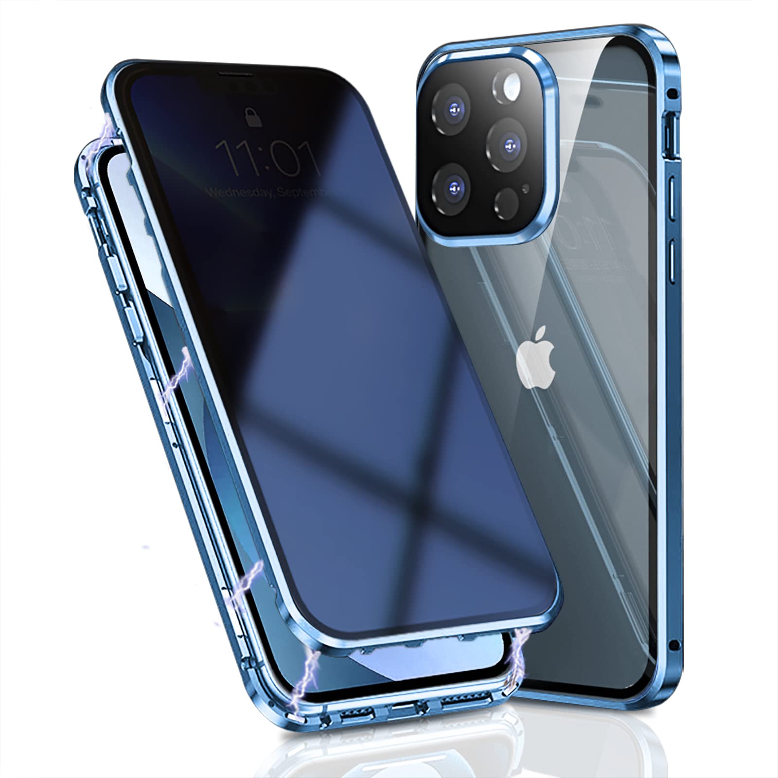 OMGZONE Privacy Case for iPhone 13 Pro Magnetic Cover,Screen Protector built-in Anti-peep Tempered Glass Full Cover with Camera Protector,360 Degree Metal Bumper Case for iPhone 13 Pro,Blue — image 1
