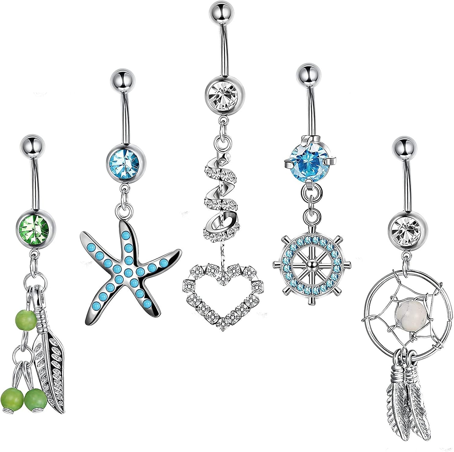 Amazon Orazio オラジオ 5点セット へそピアス 可愛い ボディーピアス レディース 耳元 臍 ジルコニア サージカルステンレス 金属アレルギー対応 ボディピアス 通販