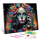 TISHIRON DIY Diamond Art Painting Kits Skull Girl Diamond Kits for Adults Day of The Dead 5D Painting Kits for Adults Full Drill Flowers Diamond Art Kits for Home Wall Decor 12
