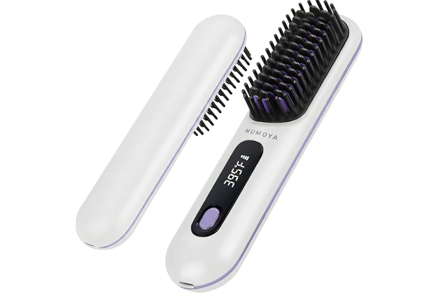 NUMOYA Go Brush Pro Portable Cordless Hair Straightener Brushs for Travel, with 30s Fast Heat, 3 Temperature Settings (White)