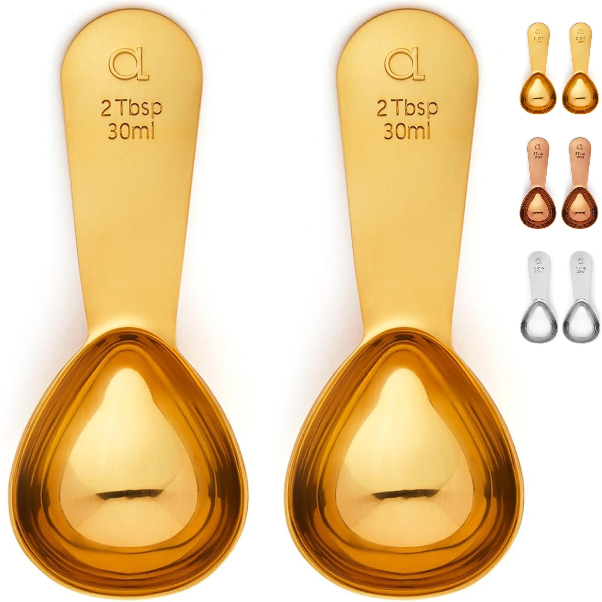 Coffee Scoop by Apace - 2 Tablespoon (Tbsp) - The Best Stainless Steel Measuring Spoons for Coffee, Tea, and More (2 Pack, Gold)