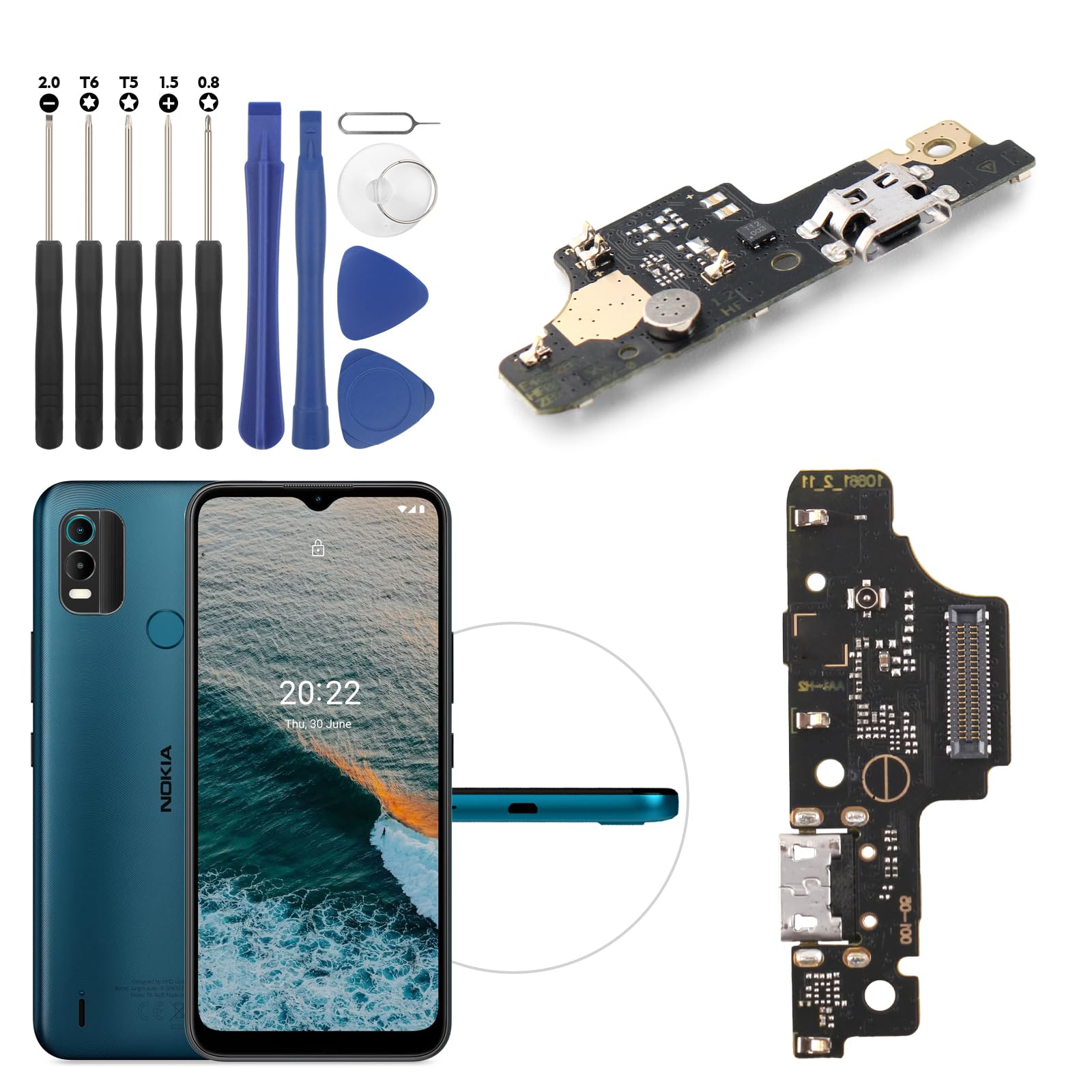 RongZy USB Charging Port for Nokia C21 Plus Dock Connector Charger Board Flex Cable Assembly Replacement for Nokia C21 Plus TA-1433 TA-1431 TA-1426 TA-1424 with Tools