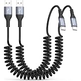 ZeniKon USB A to USB C Coiled Cable 3FT 2-Pack, Coiled USB C Cable for Car | (Fast Charging) Android Auto &amp; CarPlay Cable Compatible with iPhone 16/15 Series, Galaxy S25/S24/S23, MacBook, iPad Pro/Air