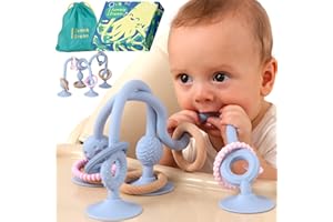 JUMBLE DREAM Jumble Jangle Baby Teething Toys – BPA-Free, Multi Purpose High Chair Toys for Babies: Suction Teething Relief with Sensory Toy Textures for Infants and Toddlers 0–24+ Months (Light Blue)