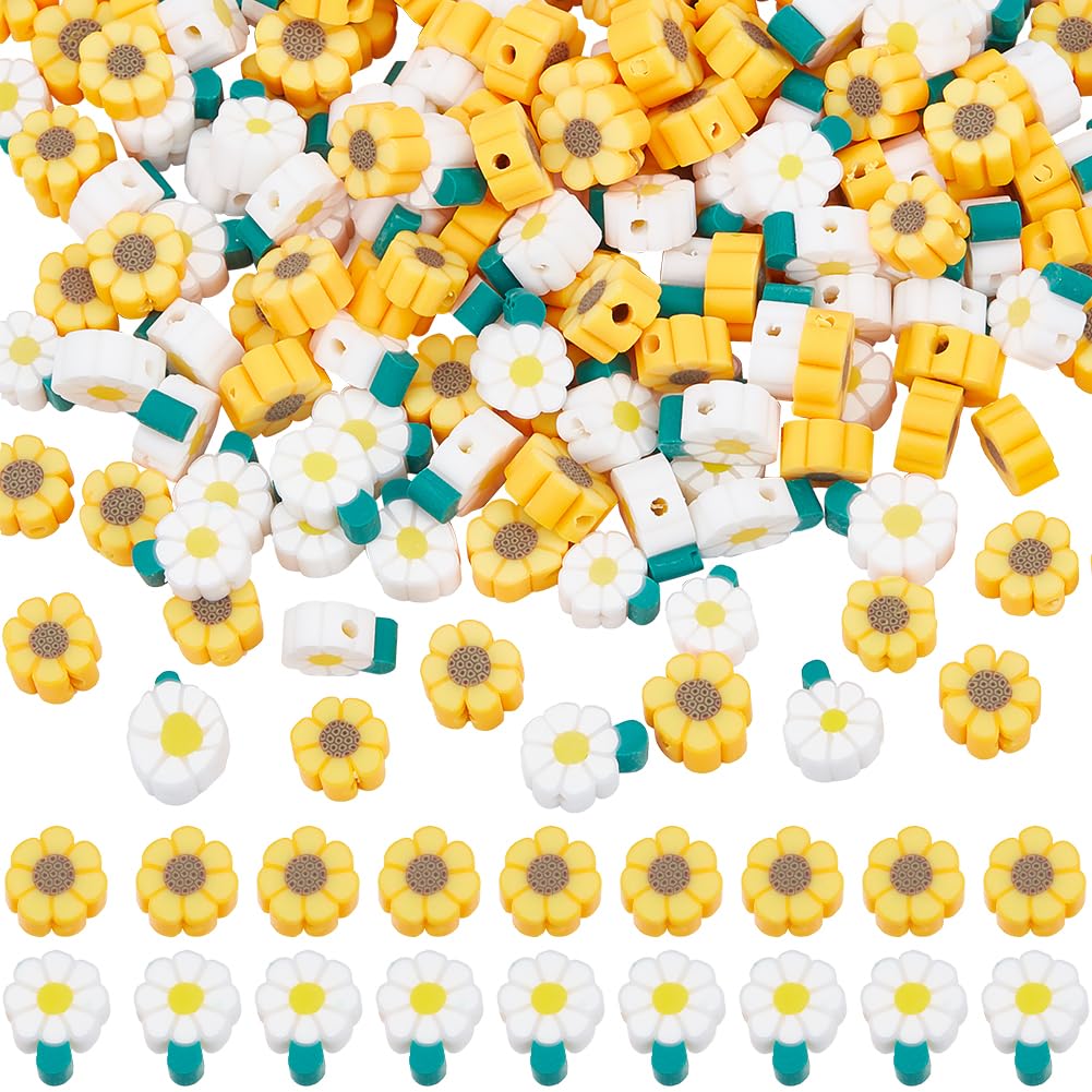 SUNNYCLUE 200Pcs 2 Styles Daisy Clay Beads Polymer Flower Clay Bead Charms Colorful Cute Floral Sunflowers Polymer Clay Bead Spacers for Jewellery Making Necklaces Bracelets Charms DIY Decorations