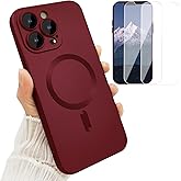 ankofave Magnetic Case for iPhone 13 Pro Max Phone Case for Women, [Compatible with MagSafe] Matte Soft Metallic Design with Lens Protectors and 2 Screen Protectors for iPhone 13 Pro Max 6.7"-Wine Red