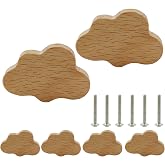 Unlorspy Cloud Shaped Wooden Knobs, Small, 60 x 40 mm, 6Pcs | Wood Drawer Knobs, Dresser Pulls, With Screws, For Kids Room/Study Room/Cabinet/Dresser