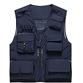 Flygo Men's Casual Lightweight Outdoor Fishing Work Safari Travel Photo Cargo Vest Jacket Multi Pockets