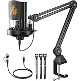 MAONO USB Condenser Microphone-Studio Mic with Shock Mount, Boom Arm, Software, Mute, Gain Knob, Volume Control for Streaming, Recording, Singing, Podcasting, Content Creation, Audiobooks-PM450