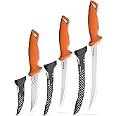 pullther fishing 3 pcs Fillet Knife for fish,9 Inch and 7 Inch Fillet Knives,5 Inch Stainless Steel Fishing Bait Knife with Non-Slip Handle,Fishing Gear Set with Protective Sheath