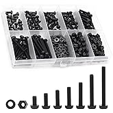 QTEATAK M3 Black Nylon Plastic Pan Round Head Screws, Nut Bolts, Gasket Assortment Kit(Metric M3: 6mm 8mm 10mm 12mm 15mm 20mm