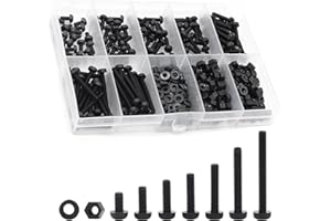 QTEATAK M3 Black Nylon Plastic Pan Round Head Screws, Nut Bolts, Gasket Assortment Kit(Metric M3: 6mm 8mm 10mm 12mm 15mm 20mm