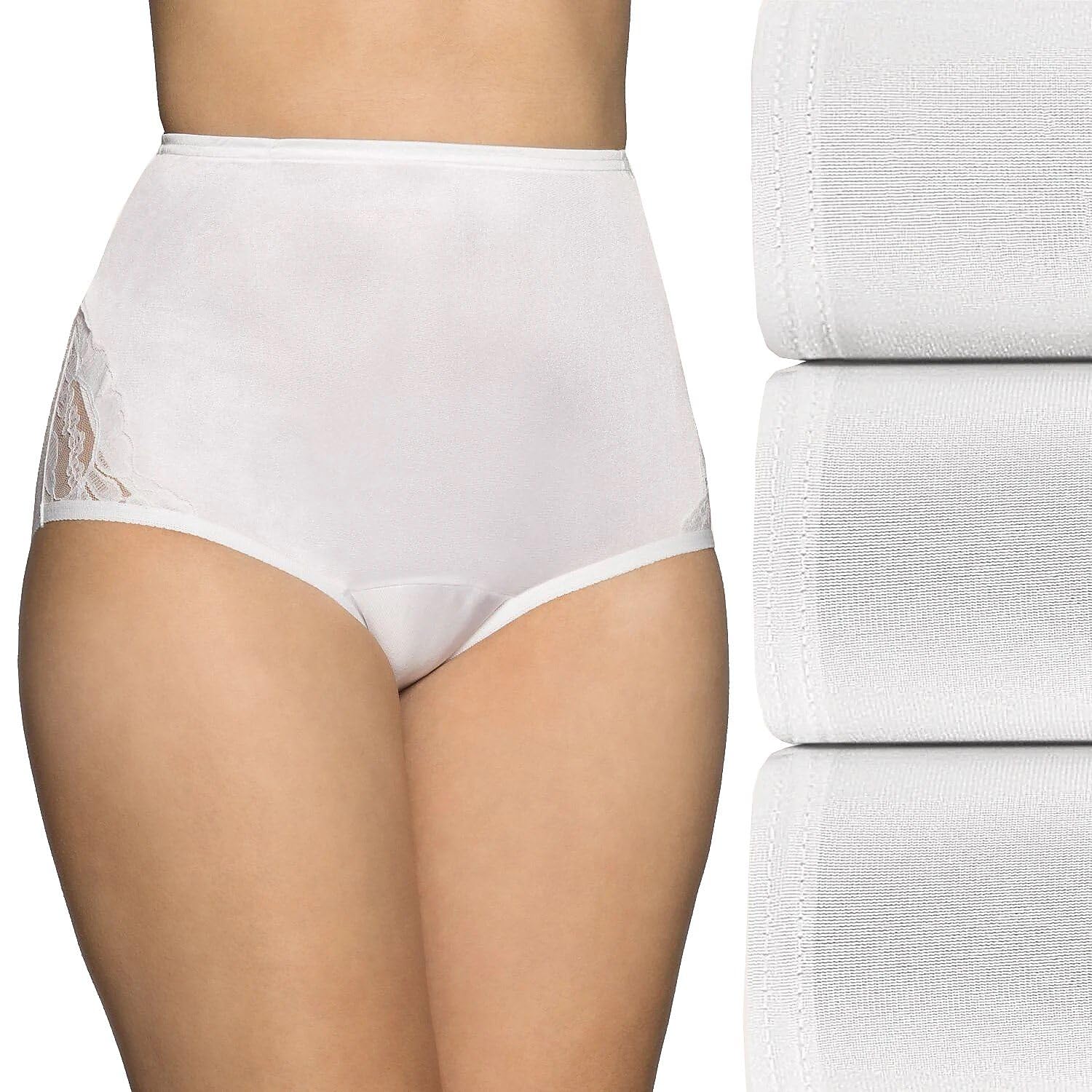 Photo 1 of Vanity Fair Women's Perfectly Yours High Waisted Brief Panties, Lace Nouveau-3 Pack-Star White, 8