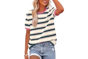 BTFBM Summer Tops for Women 2026 Crewneck Short Sleeve Striped T Shirts Casual Spring Clothes Color Block Basic Tee Blouses