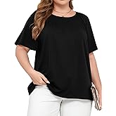 FOREYOND Plus Size Tops for Women Short Sleeve Ruffle Shirts Crewneck Blouses Dressy Casual Pleated Fashion Tunic Top