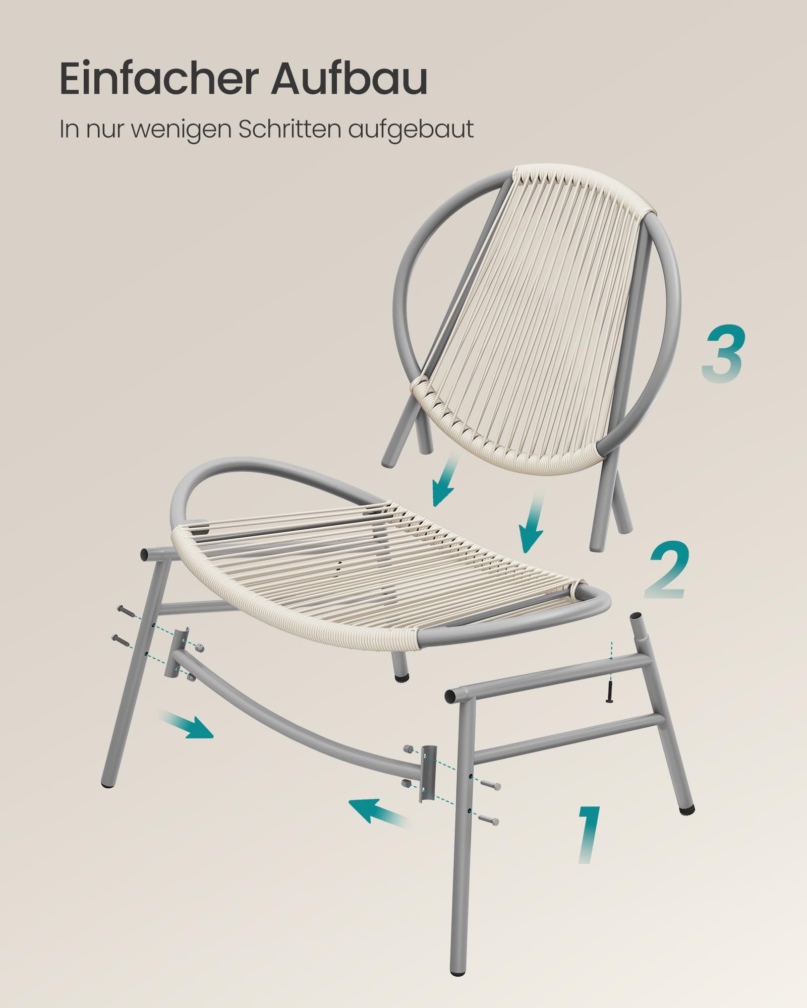 SONGMICS Balkonmöbel, 3er Set, Gartenmöbel-Set, aus PE-Polyrattan, Outdoor, mit Tisch, 2 Stühlen, für Terrasse, Garten, Balkon, Taubengrau GGF021GZ01 7