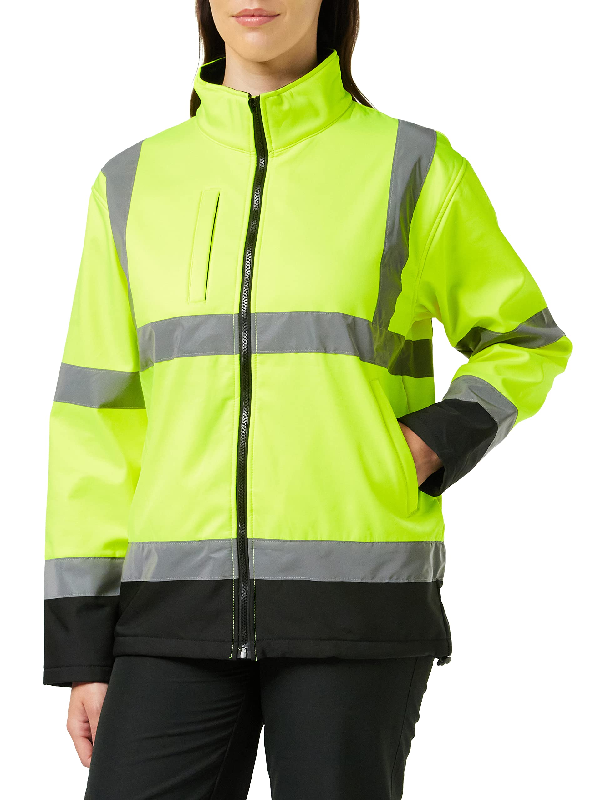 Blackrock Hi Vis Yellow & Black Soft Shell Jacket, Men's & Women's, Warm, Windproof & Water Resistant, High Visibility Reflective Safety Wear, Fully EN Certified - Medium