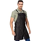Under NY Sky Leather Apron - Cross-back Straps, Split-Leg, Riveted, Lined – Genuine Leather for Barbers, Chef, Bartender, Barista (Black)