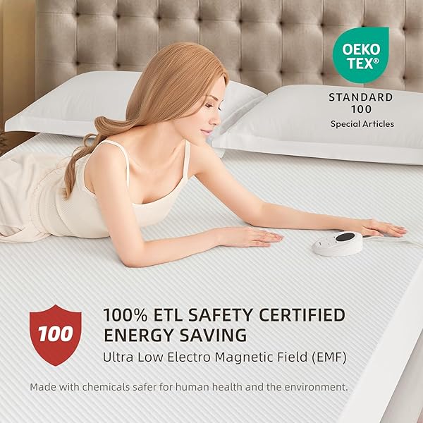 BWARM WATERPROOF HEATED MATTRESS PAD, ETL CERTIFIED BED WARMER WITH MEMORY FUNCTION 9 HEAT SETTINGS, 1-12 HOURS AUTO OFF DEEP POCKET, MACHINE WASHABLE, WHITE QUEEN