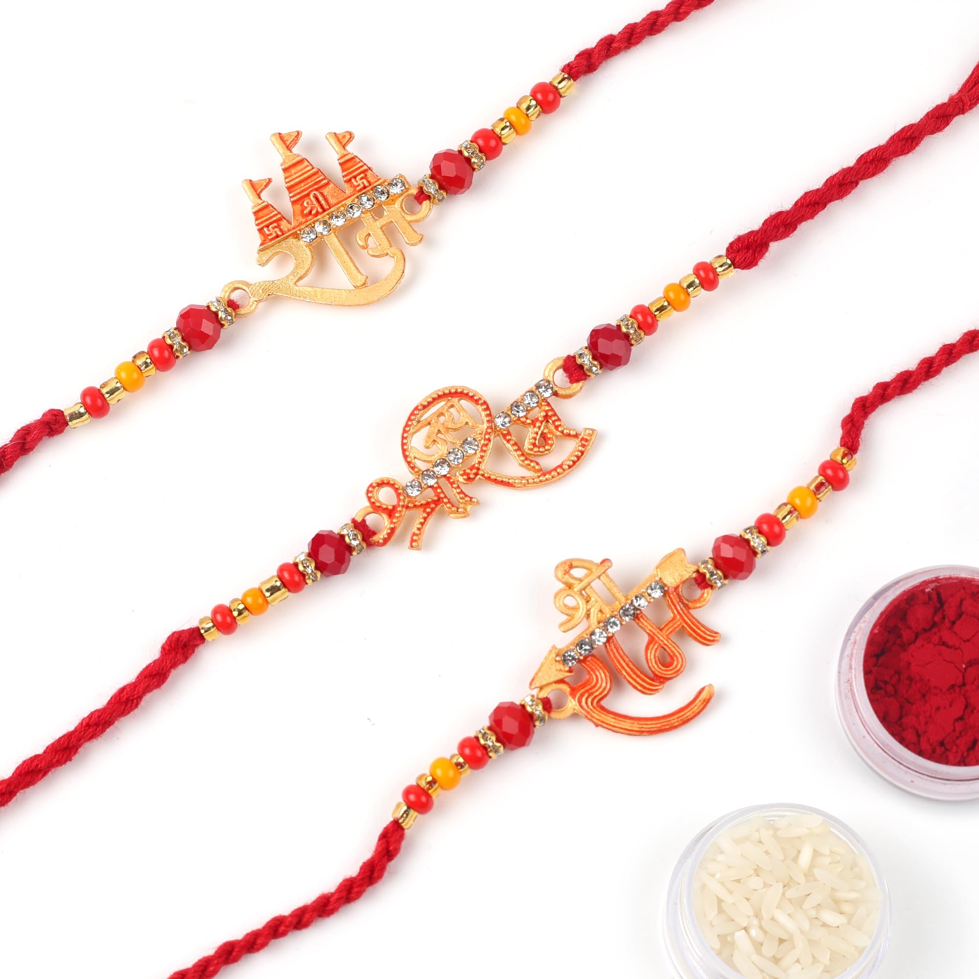 KSJONE Assorted Design Set of 3 Rakhi Thread, Rakhi for Sister, Raksha Bandha Gift for Your Brother, Rakhi Bracelet for Loving Sibling, Father, Bhabhi, Bhaiya