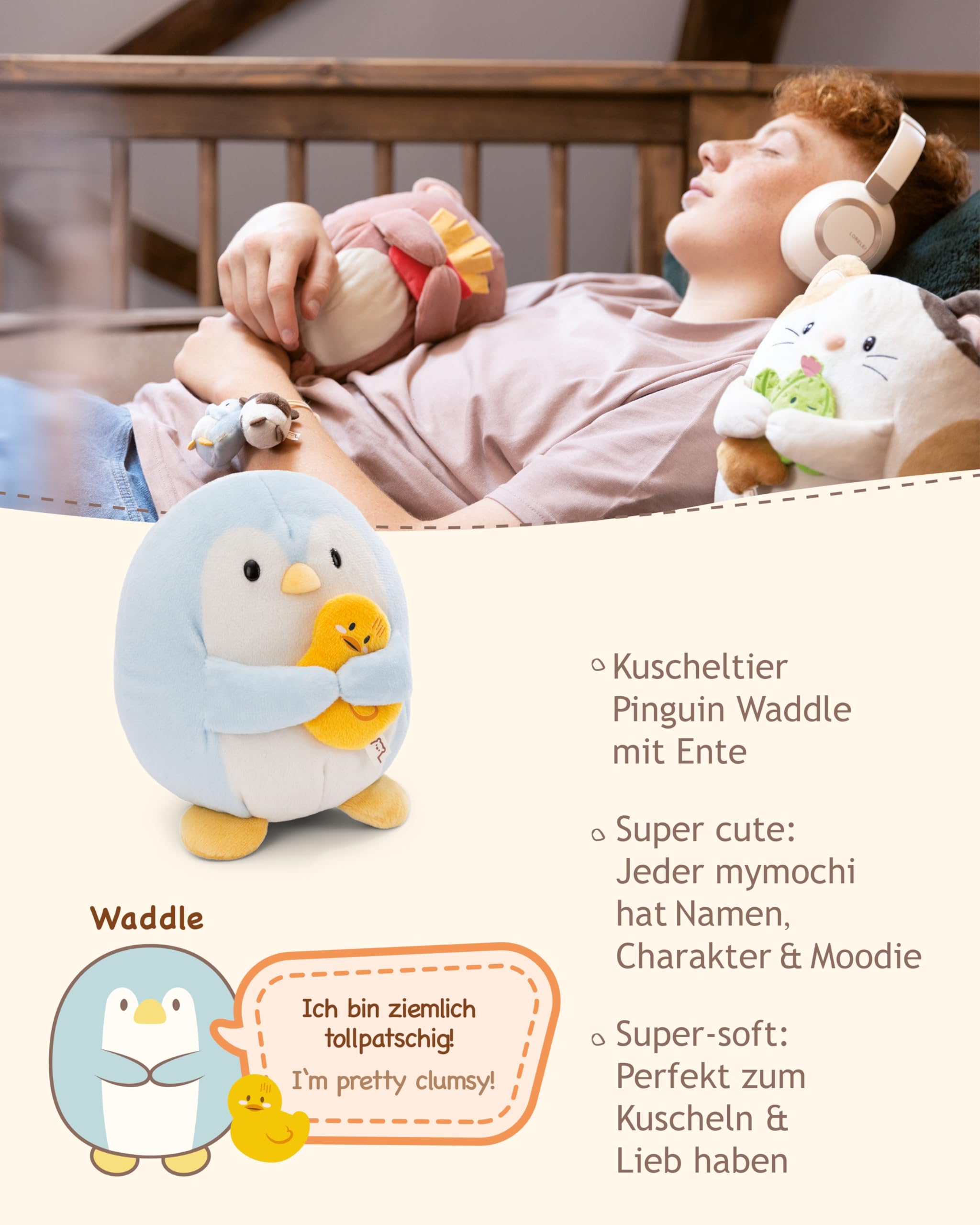 NICI MYMOCHI Pinguin Kuscheltier Waddle 27 cm mit Ente, Flauschiges Stofftier zum Kuscheln, Spielen und Liebhaben, Liebevoll gestaltet - 61409 3