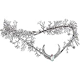 MOSTORY Silver Flower Moon Crown - Handmade Forest Fairy Headpiece Woodland Headband Floral Elven Tiara for Princess Renfaire Renaissance Halloween Party Wedding Cosplay