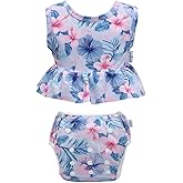 babygoal Baby Girl Swimsuits with Reusable Swim Diaper 2-Piece, Tankini Bathing Suit Swimwear for Infant and Toddler