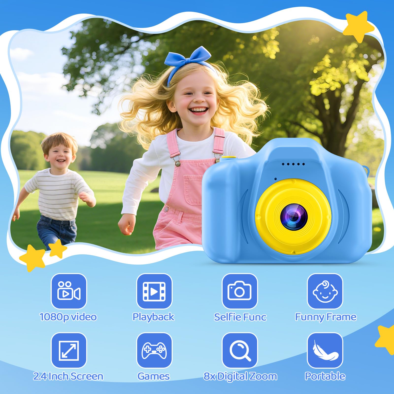 Desuccus Kids Camera Toys Christmas Birthday Gifts for Boys and Girls Kids Toys 3 4 5 6 7 8 9 Year Old HD Digital Video Camera for Toddler with 32GB SD Card (Blue)