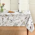 Horaldaily Spring Summer Tablecloth 60x84 Inch Rectangular, Birds Branch Floral Table Cover for Party Picnic Dinner Decor