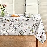 Horaldaily Spring Summer Tablecloth 60x84 Inch Rectangular, Birds Branch Floral Table Cover for Party Picnic Dinner Decor
