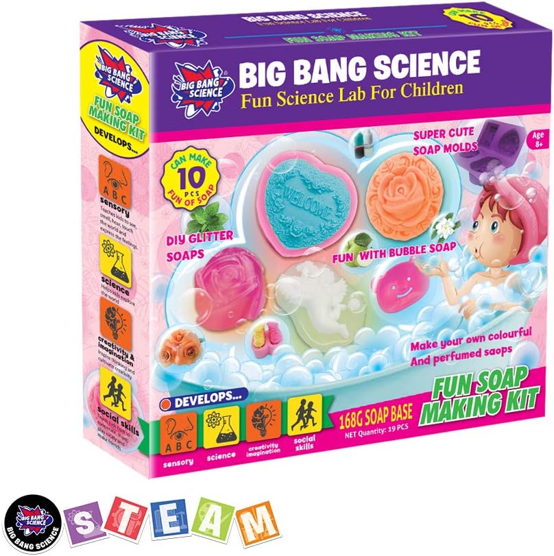 BIG BANG SCIENCE | DIY Soap Making Kit for Kids | Make Your Own Soap Craft | Craft Gifts for Girls Age 8+ | STEM Toys for Girl | Fun Soap Making Kit | 10 Pcs Soap & 168G Soap Base.