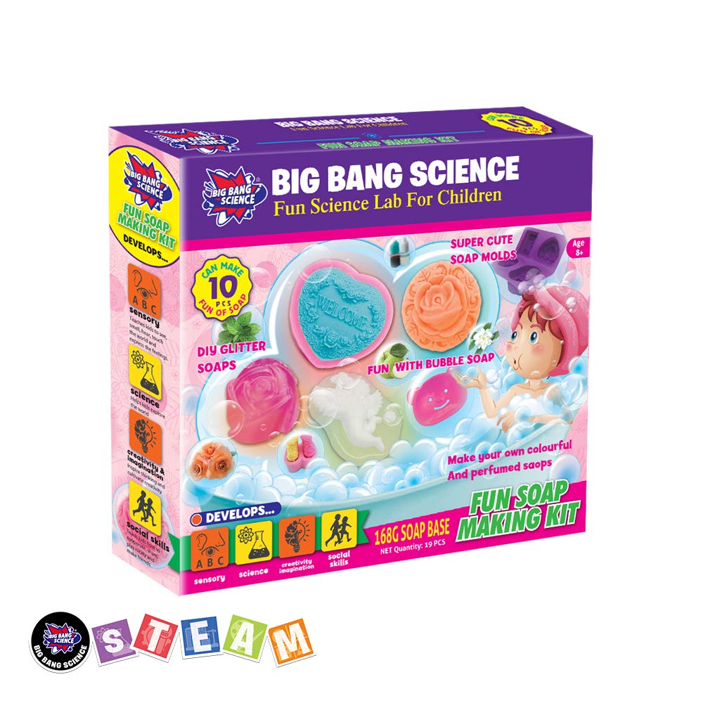 BIG BANG SCIENCE | DIY Soap Making Kit for Kids | Make Your Own Soap Craft | Craft Gifts for Girls Age 8+ | STEM Toys for Girl | Fun Soap Making Kit | 10 Pcs Soap & 168G Soap Base.