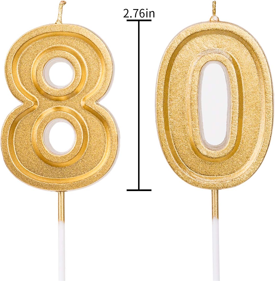 LUTER 2.76 Inches Large Number Candles Gold Glitter Cake Toppers Decoration for Birthday Wedding, Kids, Adults, Number 80 - Image 4
