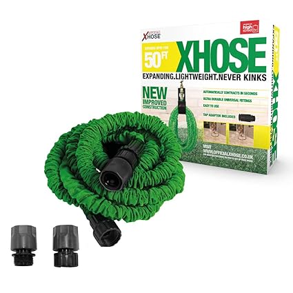 Green 50Ft The Official Xhose Expanding Garden Hose Pipe with Bonus Adaptor