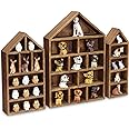 Ikee Design House-Shaped Wooden Shadow Cubby Box Display Shelf Organizer Storage Shadow Box for Mini Figures, Set of 3, Brown Color, 10 W x 2 1/4 D x 15 H in