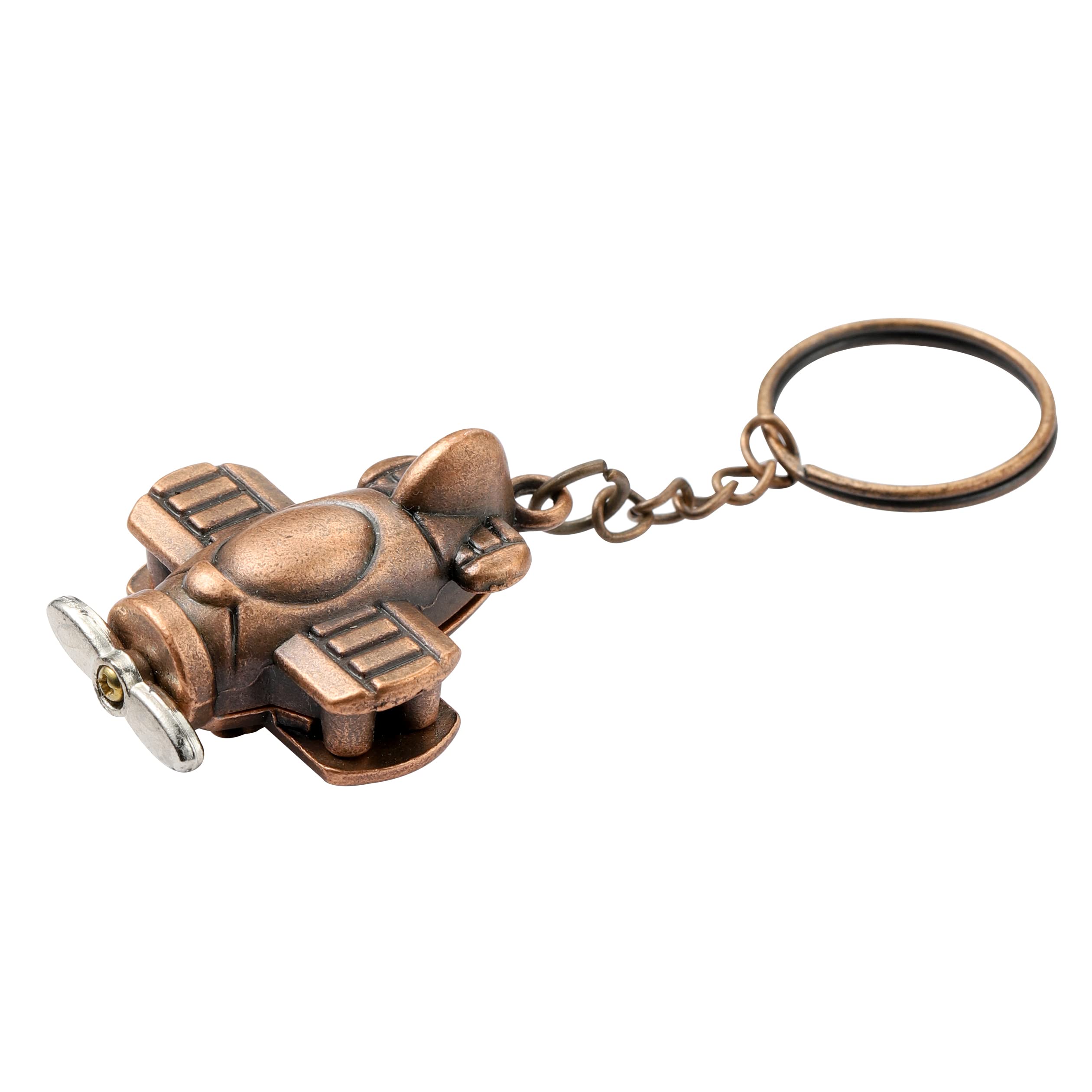 Komonee Bronze Biplane Keyring – Metal Vintage Plane Aircraft Keychain, Pilot Aviation Gift for Men & Women