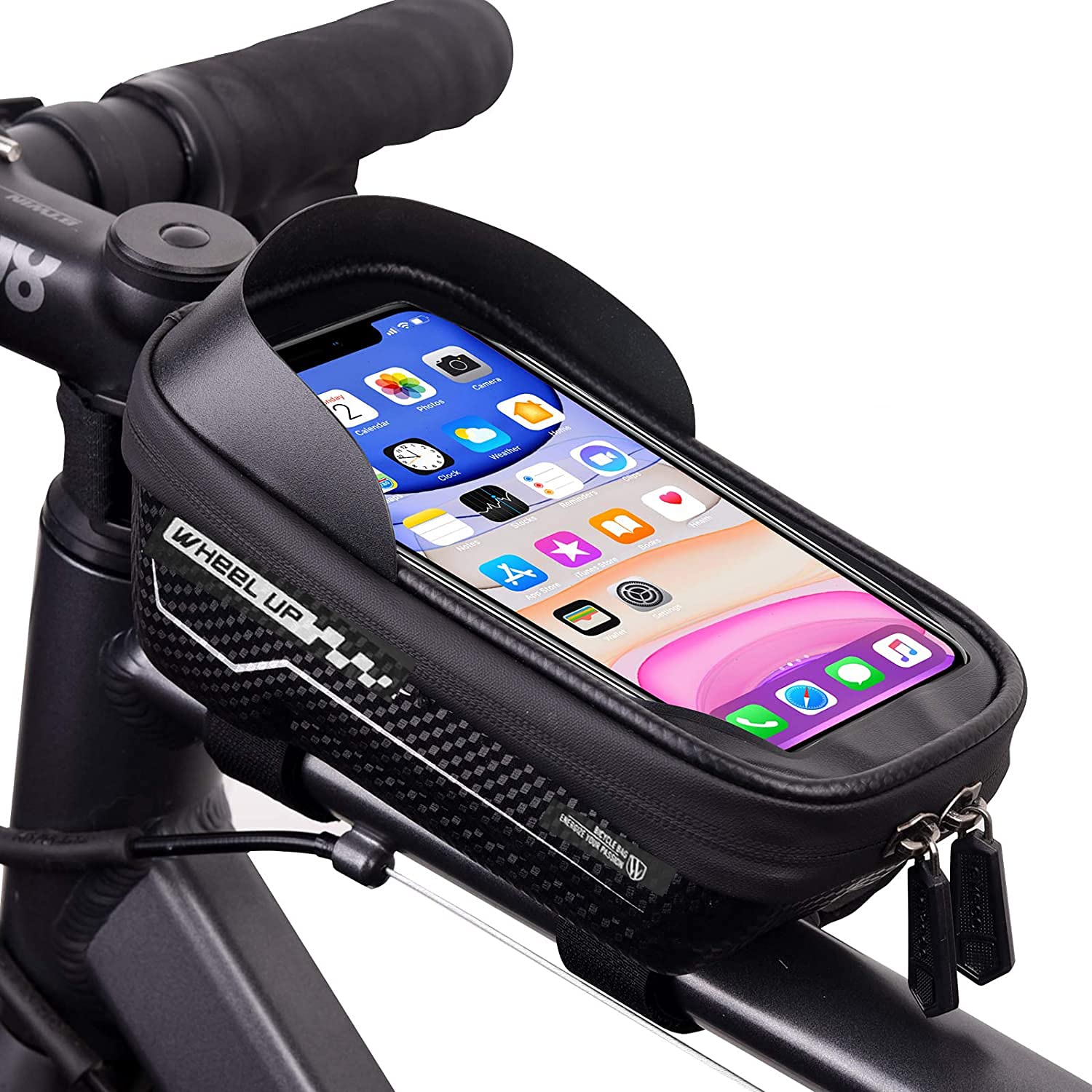 COLOR TREE Bike Frame Bag, Waterproof Bike Pouch Bag, Cycling Front Top Tube Touchscreen Sun Visor Storage Bag for Smartphone Below 6.5 Inch, with TPU Touch Screen, Sun Visor and Rain Cover