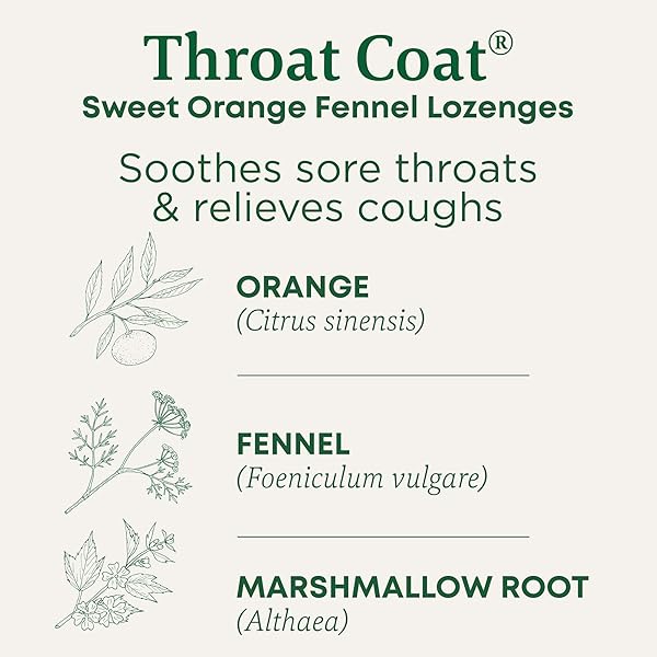 TRADITIONAL MEDICINALS ORGANIC, THROAT COAT LOZENGES, SWEET ORANGE FENNEL WITH MENTHOL – HERBAL COUGH DROPS, HELPS SOOTHE SORE THROAT & RELIEVE COUGH – NON-GMO, STIMULANT-FREE – 16 COUNT