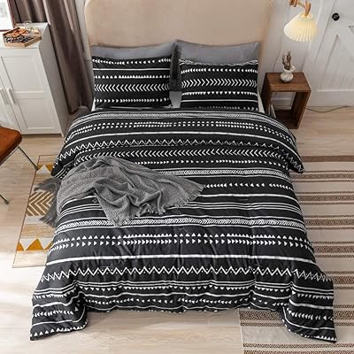 Buy Janzaa Comforter Set Boho Bedding Queen Comforter Sets Bedding Sets Queen With Comforter Aztec Comforter Set Triangle Geometric Striped Printing With 2 Pillow Cases For All Seasons Dark Grey Online In