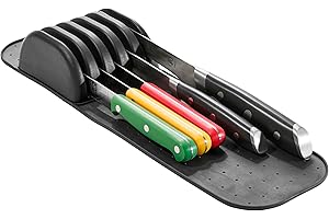Madesmart Classic 5-Slot Small Knife Holder Storage Mat for Drawers, Soft-Grip Kitchen Knife Block, Carbon