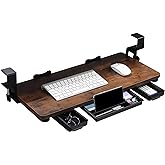 Keyboard Tray Under Desk, 26.77" X 11.81", Mahogany | With Drawer, Large Size, C Clamp-on Mount, Easy to Install, For Home Of